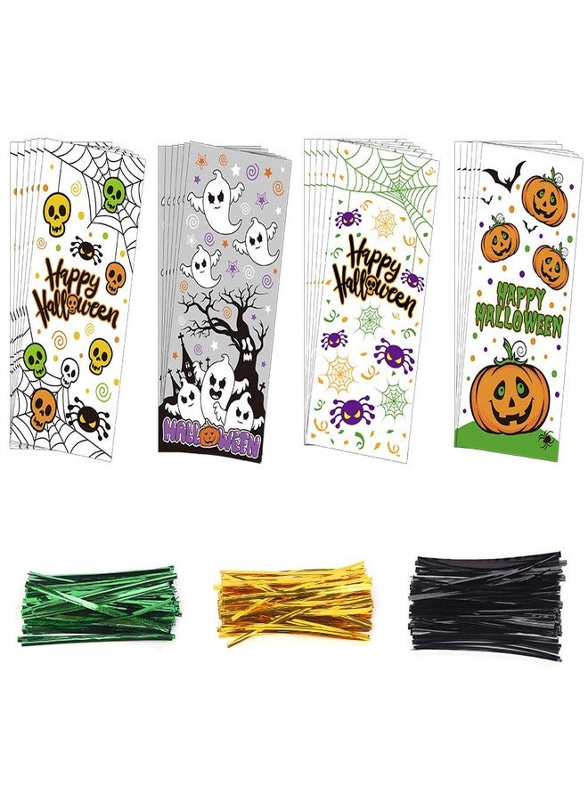STEFORD Halloween Cellophane Bags,200PCS Clear Candy Cookie Treat Bags with 400 Piece Twist Ties for Halloween Party Favor Supplies - Image 2